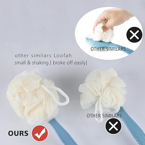 Shower Body Brush with Bristles and Loofah,Back Scrubber Bath Mesh Sponge with Curved Long Handle for Skin Exfoliating Bath, Massage Bristles Suitable for Wet or Dry, Men and Women (Blue) thumbnail 3