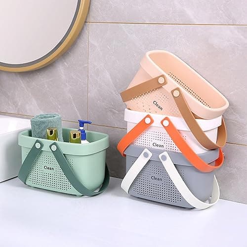 JiatuA Plastic Storage Basket with Handle Portable Shower Caddy Tote Organizer Basket Bin for Bathroom Kitchen Dorm Room Bedroom, Small Pink - Pink - Small thumbnail 2