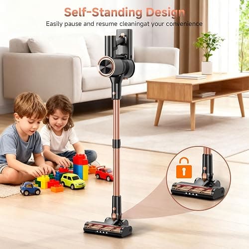 Shieal Cordless Stick Vacuum Cleaner - 45KPA Powerful Suction Vacuum with 45 Min Runtime, Detachable Battery, Anti-Tangle & 1.5L Dust Cup, 8 in 1 Vacuum Cleaner for Pet Hair, Carpet, HardFloor, Pink thumbnail 9