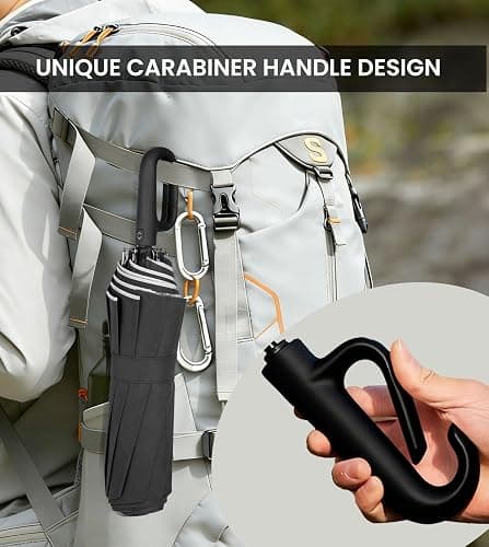 MRTLLOA Travel Essentials Ring Handle Umbrella, Windproof for SUN/UV and Rain with Reflective Stripe, Compact Folding Backpack Umbrella for Women Men, 10 Ribs thumbnail 10