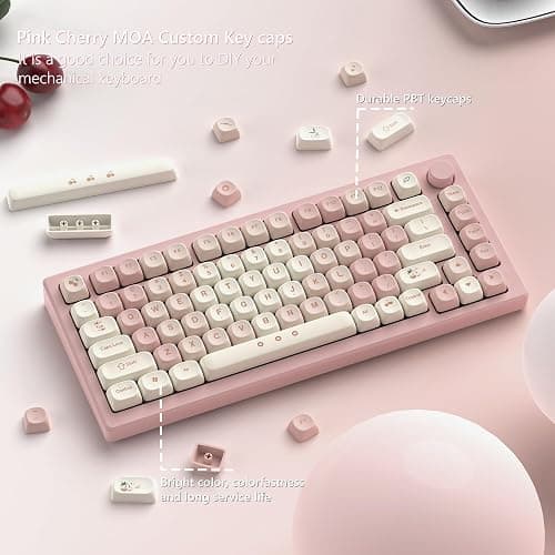 Womier Keycaps - Pink Cute PBT Keycaps MOA Key caps Set | Dye-Sublimation Custom Keyboard Caps for 61/64/68/84/87/100/104/108 Cherry MX Mechanical Keyboard (Pink) thumbnail 5