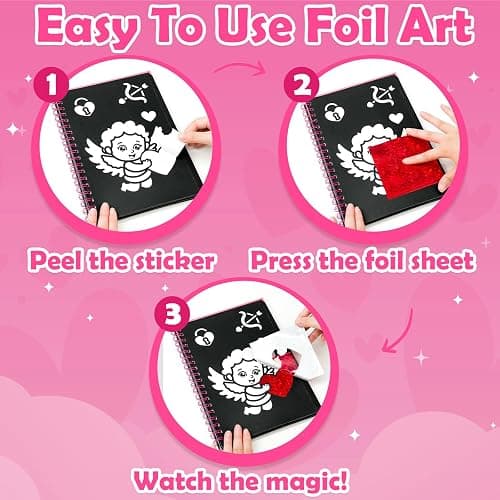 FUNNYB&G Foil Art Craft for Kids - Valentine's Day Crafts Gift 2026 Party Favors Classroom Gift Exchange Art Supplies Creative Birthday Travel Toys for Girls Boys 4 5 6 7 8 9 Years Old(Valentine's) thumbnail 4