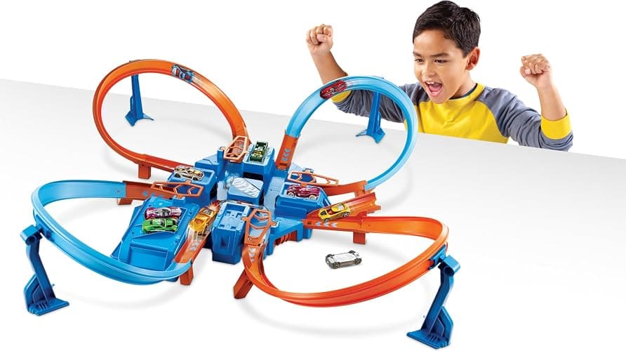 Hot Wheels Track Set with 1:64 Scale Toy Car, 4 Intersections for Crashing, Powered by a Motorized Booster, Criss-Cross Crash Track (Amazon Exclusive) thumbnail 3