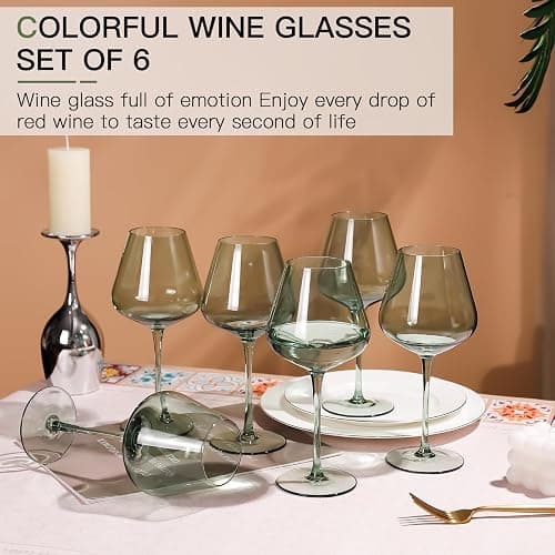 CLUSIVC Green Wine Glass Set of 6-18oz Lead-Free Crystal Burgundy Wine Glasses, Glassware for Parties& Special Occasions thumbnail 5