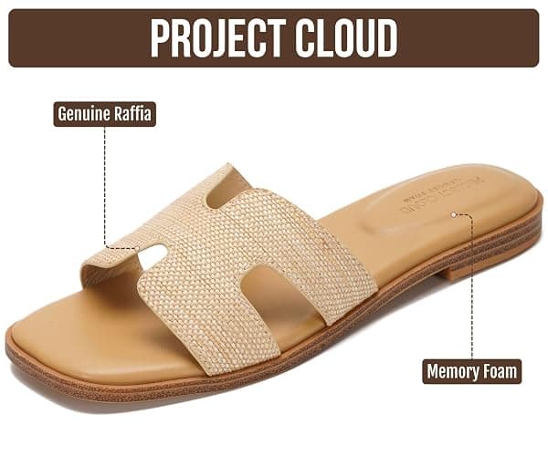 Project Cloud 100% Genuine Leather Sandals Women Flats For Women (Jannel) | Sandals for Women Fashion Flat Womens Sandals with Memory Foam Insole Slides Sandals Footwear Mules Women's Sandals thumbnail 2