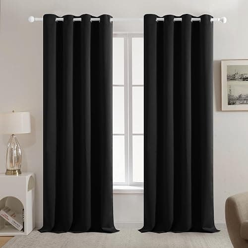 Deconovo Blackout Curtains for Living Room, Room Darkening Curtain Panel for Bedroom, Thermal Insulated Window Curtain, 1 Panel, Black, 52 W x 84 L Inch Long Curtain thumbnail 2