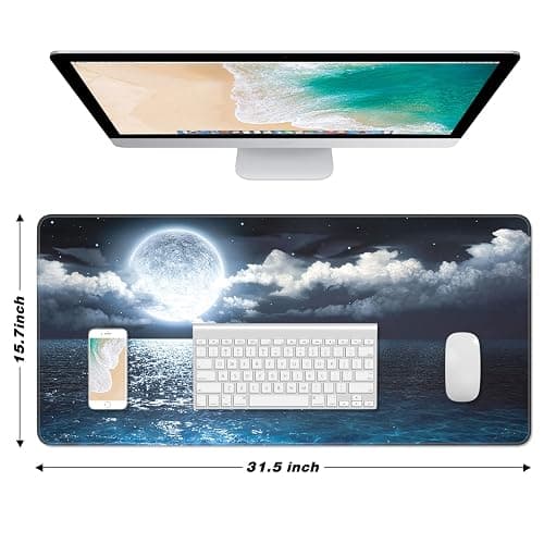 Atufsuat Extended Large Mouse Pad, XXL Gaming Desk Pad 31.5 x 15.7 Inch, Big Computer Keyboard Mousepad, Waterproof Mouse Mat with Stitched Edges and Non-Slip Base for Office Gaming, Moon Ocean thumbnail 2