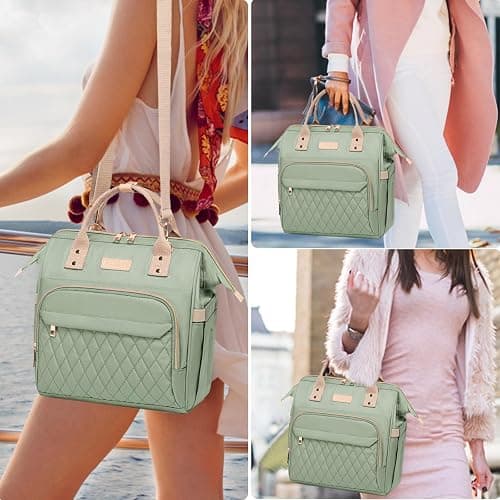 AIJIEKE Lunch Bag for Women, Leakproof & Insulated Work Lunch Box Tote, Reusable Adult Cooler Bag with Water Bottle Side Pocket & Removable Shoulder Strap, Green thumbnail 6