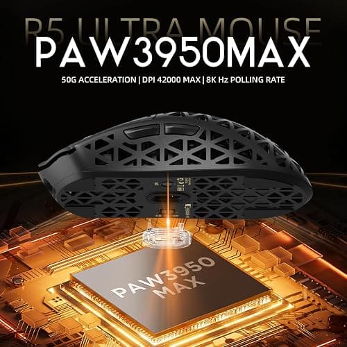 ATTACK SHARK R5Ultra 8K Carbon Fiber Wireless Gaming Mouse with 42000 DPI -PAW3950 MAX Sensor -39g Ultra-Lightweight-Nordic 52840 MCU Chip-Wired/BT/2.4GHz Wirelss Programmable Mouse for PC/Mac (Black) thumbnail 7