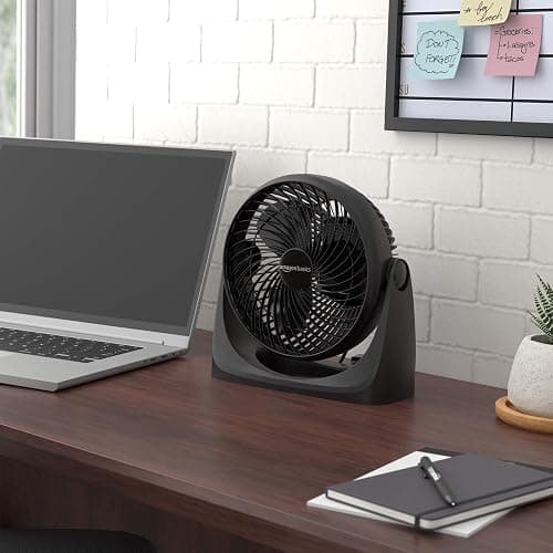 Amazon Basics Air Circulator Fan, Desk Fan for Bedroom, Home and Office, With 90-Degree Tilt Head, 3 Speed Settings, Lightweight (3 LBS), 35 Watts, Black, 11.1"W x 6.3"D x 10.9"H thumbnail 6