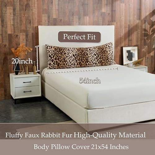 Leopard Print Body Pillow Cover,Fluffy Long Pillow Case Brown Cheetah Print Fuzzy Faux Fur Decorative Pillowcase,Soft Cushion Throw Pillow Covers for Couch Bed 20 x 54 Inches thumbnail 3