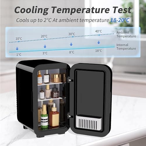 YASHE Mini Fridge, 6 Liter/8 Can 220-240V AC/DC Portable Thermoelectric Cooler Refrigerators for Bedroom, Skincare, Beverage, Office, Dorm Room and Car, Black thumbnail 4