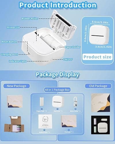 Memoking Sticker Printer - Mini Printer T02 Thermarote Mini Inkless Label Makers Thermal Sticker Maker Machine for Children Students Kid Gift, Compatible with Phone & Tablet, White thumbnail 8
