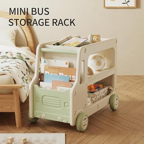 Deer COCO Toy Organizers And Storage For Kids, 2 Layers Toy Storage Cabinet Toys Organization Chest With Bins Multipurpose Toy Storage Box For Nursery, Playroom, Bedroom, Living Room（Green/No Blockes thumbnail 6