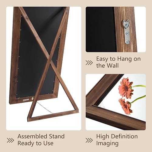 Rustic Floor Full Length Mirror Wood Frame, 56"X21" Farmhouse Free Standing Mirror for Bedroom Living Room Entryway, Hanging or Leaning Wall-Mounted, Tempered Glass, Brown thumbnail 6