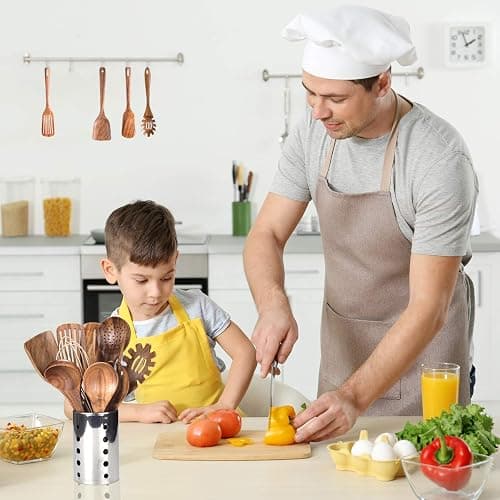 Kitchen Utenails Set with Holder,Kitchen Wooden Utensils for Cooking, Wood Utensil Natural Teak Wood Spoons for Cooking,Wooden Kitchen Utensil Set With Spatula and Ladle (11) thumbnail 2