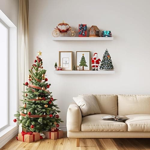 BAYKA Floating Shelves White, 22.5 inches Rustic Wood Wall Mounted Shelves for Bathroom, Bedroom, Living Room, Kitchen & Office, Hanging Display Shelf with 22 lbs Capacity thumbnail 2