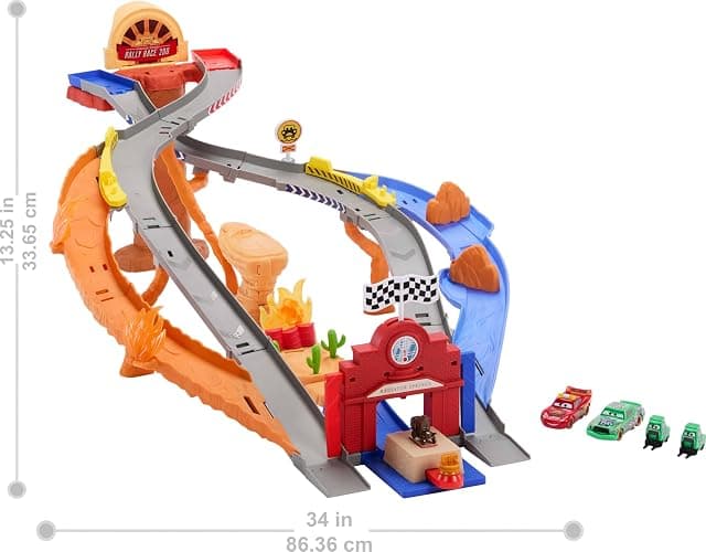 Mattel Disney and Pixar Cars Toy Playset, Lightning McQueen & Chicks Hicks & 2 Pitty Crew Vehicles, 2 Ways to Race, Race & Rescue Rescue Road Raceway thumbnail 3