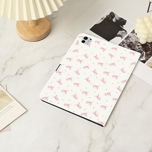 JOYLAND Kawaii Pink Bow Ribbon Case for 10.2 Inch iPad 9th/8th/7th Generation(iPad 2021/2020/2019) with Pencil Holder Multi-Angle Stand Aesthetic Girly Leather Cover Auto Sleep/Wake for Girls - 10.2" iPad 9th/8th/7th Generation - Bow Ribbon thumbnail 8