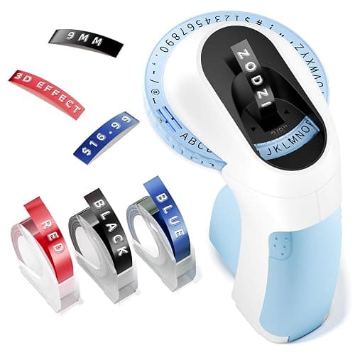 Zodzi Embossing Label Maker,Vintage Embossed Label Maker Machine with Tapes,Manual Retro Labeler,Old School Embosser with 3D Tapes for Home Office Kids DIY Craft Scrapbook Supplies Junk Journal Kits - Image 1