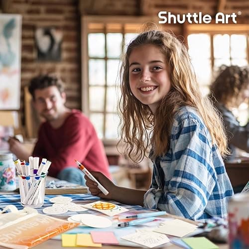 Shuttle Art 44 Pcs Magic Foam Texture Painting Kit, Including 28 Pcs Foam Texture Paper, 12 Colors Brush Tip Acrylic Paint Markers, Magical 3D Effect Texture Painting Kit thumbnail 7