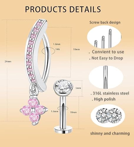 TIANCI FBYJS Belly Button Ring Dangle Surgical Stainless Steel Clicker Belly Rings 14G Floating Belly Piercing Cute Cherry Butterfly Heart Navel Ring Belly Button Piercing Jewelry Barbell for Women thumbnail 2