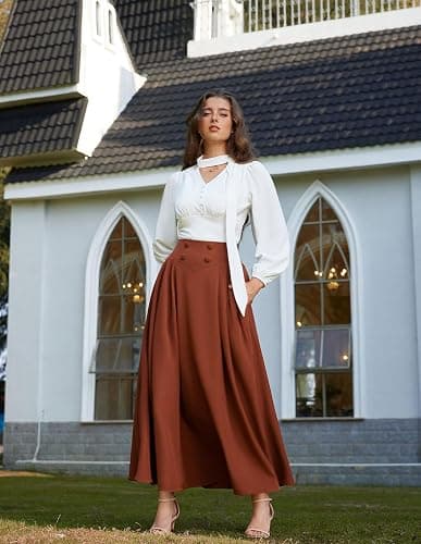 Scarlet Darkness Long Skirts for Women Maxi High Waisted A Line Skirt Renaissance Skirt with Pocket thumbnail 7