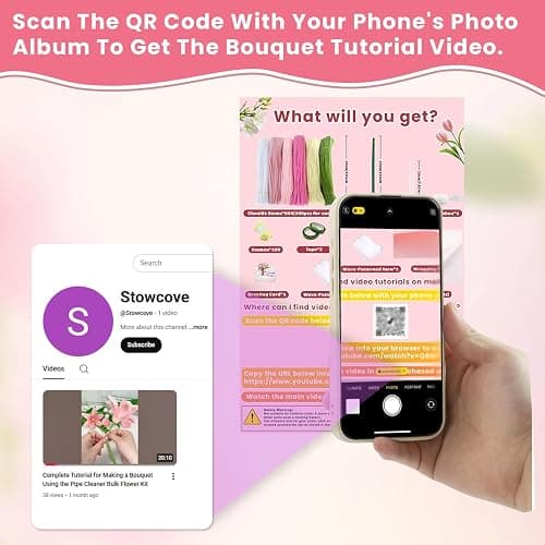 600 PCS Pipe Cleaners Craft, 6 Colors Pipe Cleaner Bulk Flower Kit, Chenille Stems Bulk with Floral Wires, Gardening Tape, Stamen, Wrapping Paper & Ribbon, DIY Art and Craft Supplies - Pink Gradient thumbnail 8