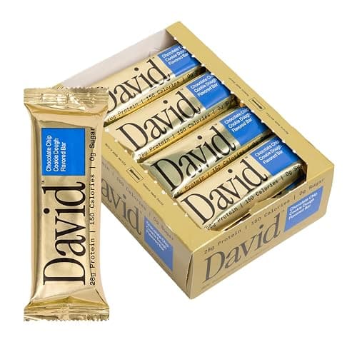 David High Protein Bars - 0g of Sugar, Low Carb, Gluten Free - 28g of Protein, 150 Calories - On-The-Go Snack - Chocolate Chip Cookie Dough Flavor, Pack of 12 - Image 1