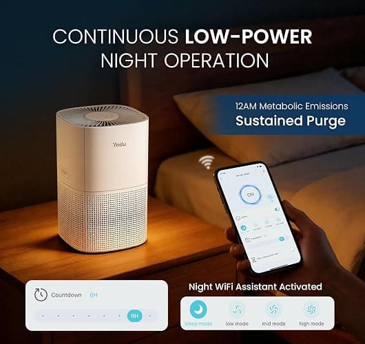 YADU Air Purifier for Dorm Room Bedroom | True H13 HEPA, 22dB Quiet, Smart App Control, 3-Stage Filter, Covers UP to 536 sq.ft, White thumbnail 7