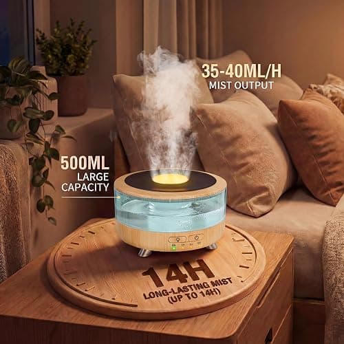 500ML Retro Vinyl Essential Oil Diffuser for Home | 3D flame effect & 9 colors. 500ml tank lasts 14H for deep sleep. BPA-free with auto-off ensures safety for babies and pets. thumbnail 8