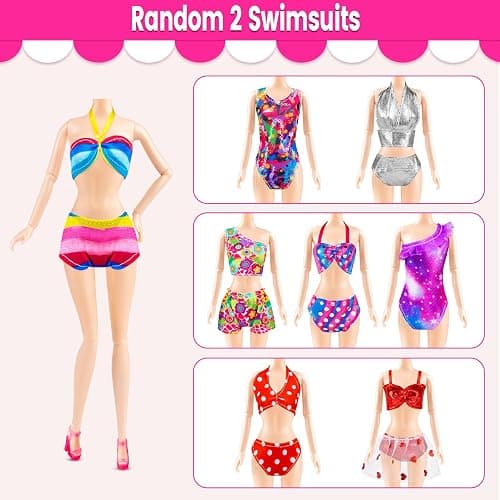 110 Pcs Doll Clothes and Accessories Dress up Toys for Girls with Wedding Dresses, Casual Dresses, Casual Jumpsuit, Swimsuits Bikini, Glasses, Shoes, Hangers, Doll Clothes Toys for Girl Gift thumbnail 5