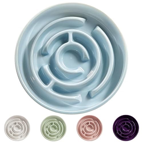 Ceramic Slow Feeder Dog Bowl,1.5 Cups Pet Slow Feeder for Small and Medium Breed,Puzzle Dog Food Dish,Anti-Gulping,Stop Bloat,Preventing Choking(Blue) - Image 1