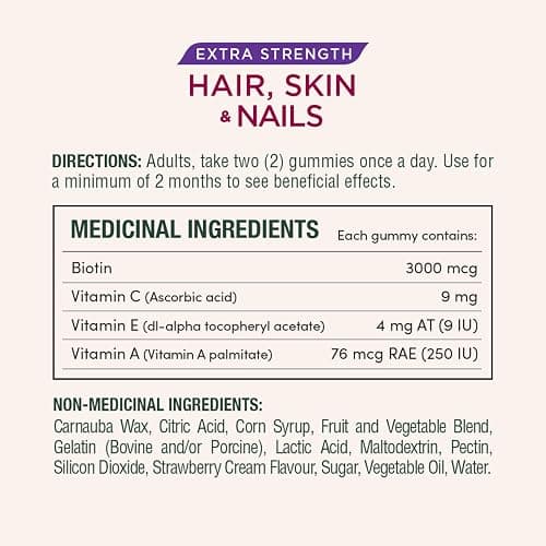 NATURE'S BOUNTY Extra Strength Hair, Skin & Nails, Gummies, Helps to Maintain Health of Hair & Skin, Promotes Thicker, Healthier Nails & Stronger Thicker Hair, Strawberry Cream Flavour, 200 g thumbnail 2