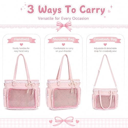 Ita Bag Cute Y2k-Style Itabag with a Transparent Display Window, Lace Shoulder Bag for Anime Badges, Pins and Charms thumbnail 5