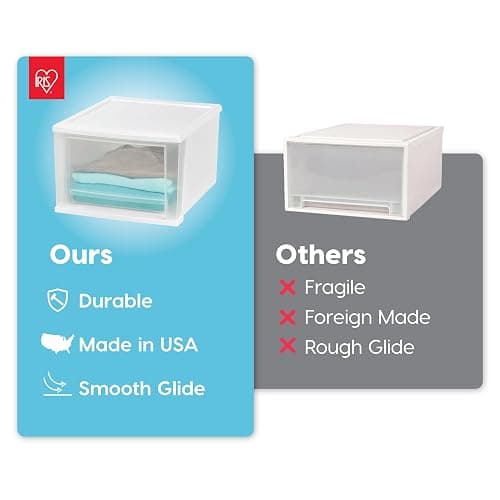 IRIS USA 17 Qt. Medium Plastic Stacking Drawer, Stackable Storage Organizer Unit with Sliding Drawer for Bedroom Kitchen Under Sink Pantry Craft Room Dorm Office, White, 4-Pack thumbnail 5