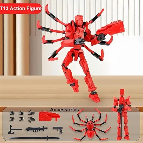 MMXBGS T13 Action Figure Set, 5.5 Inch T 13 Robot, Titan 13 Action Figures with Spider Sucker, Multi-Jointed Movable Dummy 13 Collectible Toy for Boys Age 8-12, Christmas Creative Gift (Red) thumbnail 5