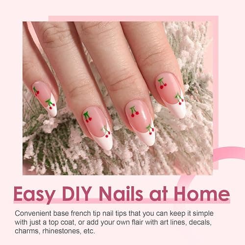 Canvalite French Tip Press on Nails Gel Nail Tips - 300Pcs Pre-Colored Quick and Easy Press on Nails Almond Fake Nails with Designs DIY Nail Extensions Valentines Day Gifts for Her, Pink White thumbnail 3
