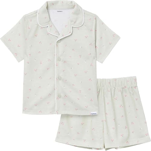 Gerber Toddlers and Baby Girls' 2-Piece Coat Style Pajama Short Set - Cherries - 2T - Image 1