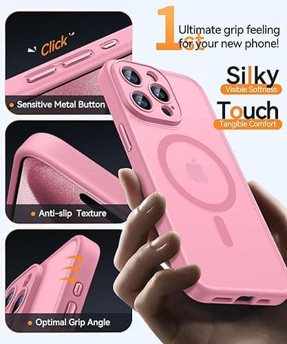 CANSHN Magnetic for iPhone 15 Plus Case, Upgraded [Full Camera Protection] [Compatible with Magsafe] [Translucent Matte] Shockproof Protective Phone Case for iPhone 15 Plus 6.7" - Pink - Pink thumbnail 6