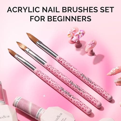 MelodySusie 3-Piece Acrylic Nail Brush Set, Sizes 8/10/14, Pink | Professional Nail Art Tool for Acrylic Application, Powder, Extension & 3D Carving thumbnail 8