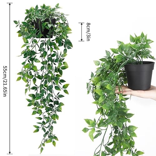 Whonline 3 Pack Artificial Hanging Plants Fake Plants with Pots for House Bedroom Wall Garden Decor thumbnail 3