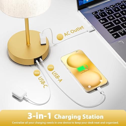 Gold Touch Lamps for Nightstand Set of 2 - Bedside Table Lamp for Bedroom with Dual USB Ports & AC Outlet, 3-Way Dimmable Lamps for Living Room Boys Room, Night Light with 5000K Daylight Bulbs thumbnail 5