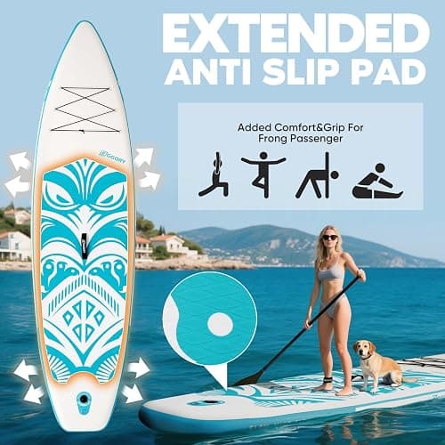 Inflatable Paddle Board,Stand Up Paddle Board Set, Extra Wide SUP Board with Removable Fin, Floating Paddle, Hand Pump, Waterproof Phone Pouch,Traveling Board thumbnail 5