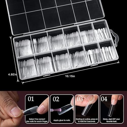 Ranrose Long Straight Nails Tips,240PCS Full Cover Soft Gel Nail Tips for Acrylic Nails Professional 12 Size Pre-shaped XXL Straight Shape False Nail Half Matte Fake Nail for Press On Nail Extensions thumbnail 7