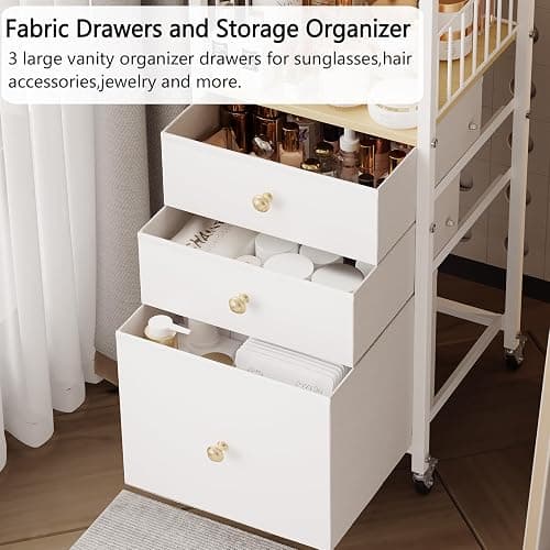 Makeup Organizer Cart with Drawers, Make up Organizers for Vanity, Floor Skincare Organizers- for Cosmetics, Nail Polish, Art Supply, Bathroom Vanity Desktop Organizer (White) thumbnail 5