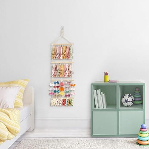 Mkono Headband Holder Boho Hair Bow Organizer for Girls Macrame Bow Hanger with 30 Hooks Bow Holder for Nursery Baby's Room Hair Accessories Organizer Wall Hanging Decor for Bedroom Bathroom thumbnail 5