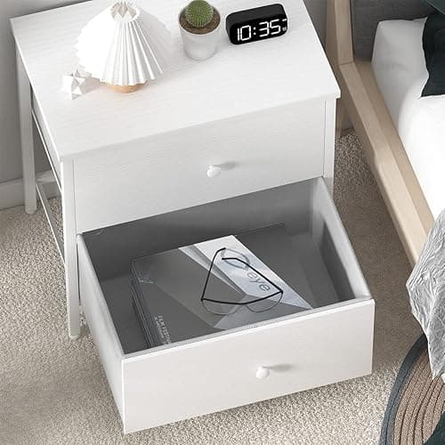 BOLUO White Nightstand 2 Drawer for Bedroom,Small Night Stand with Fabric Drawers End Table Modern - Medium 1 pc - White thumbnail 4