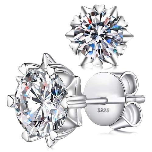 Sterling Silver Zirconia Earrings Stud Earrings-Round Cut D Color VVS1 Clarity Lab Created Diamond Earrings Studs White Gold Plated 925 Sterling Silver Jewelry for Women Men - Image 1