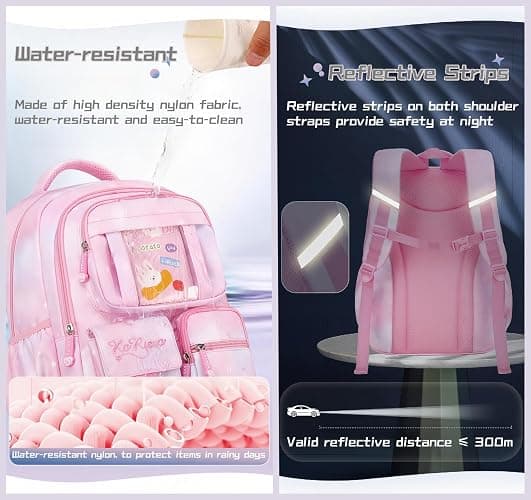 Gradient Childrens Backpacks School Bags for Girls Casual Daypacks with Plush Ball Pendant, B05-Blue thumbnail 6